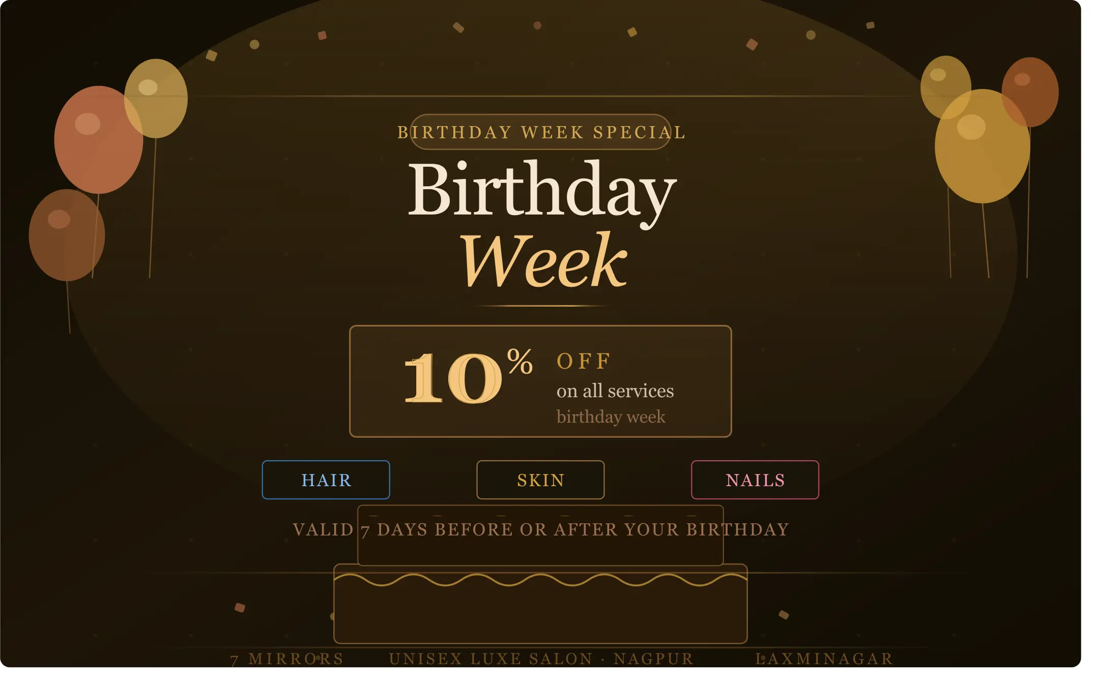 Birthday Week Special Offer in Nagpur – 10% Off Hair, Skin & Nails at 7 Mirrors (2026)