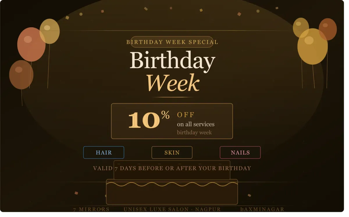 Birthday Week Special Offer in Nagpur – 10% Off Hair, Skin & Nails at 7 Mirrors (2026)