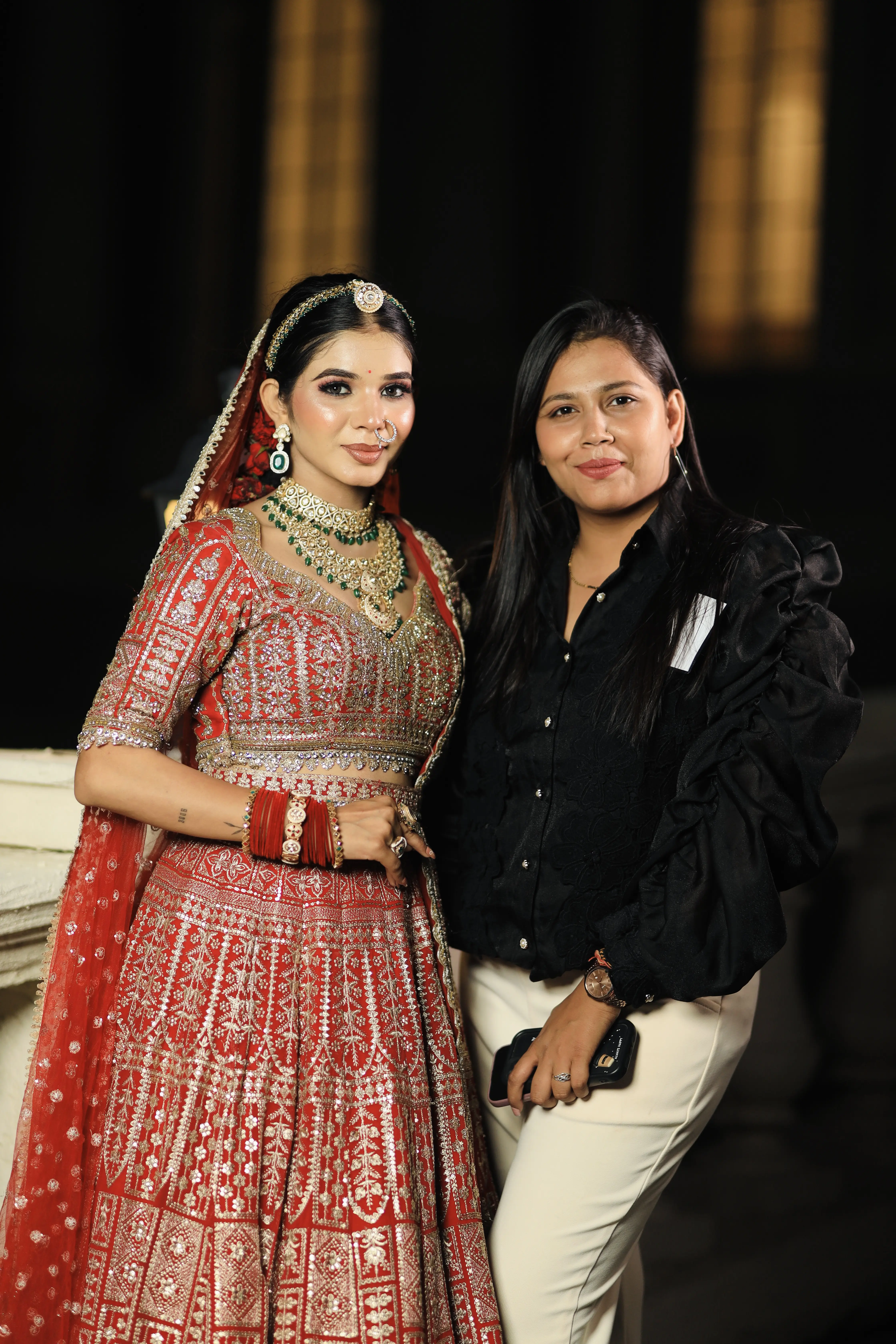 Bridal makeup with red lipstick and glam look at 7 Mirrors Salon Nagpur