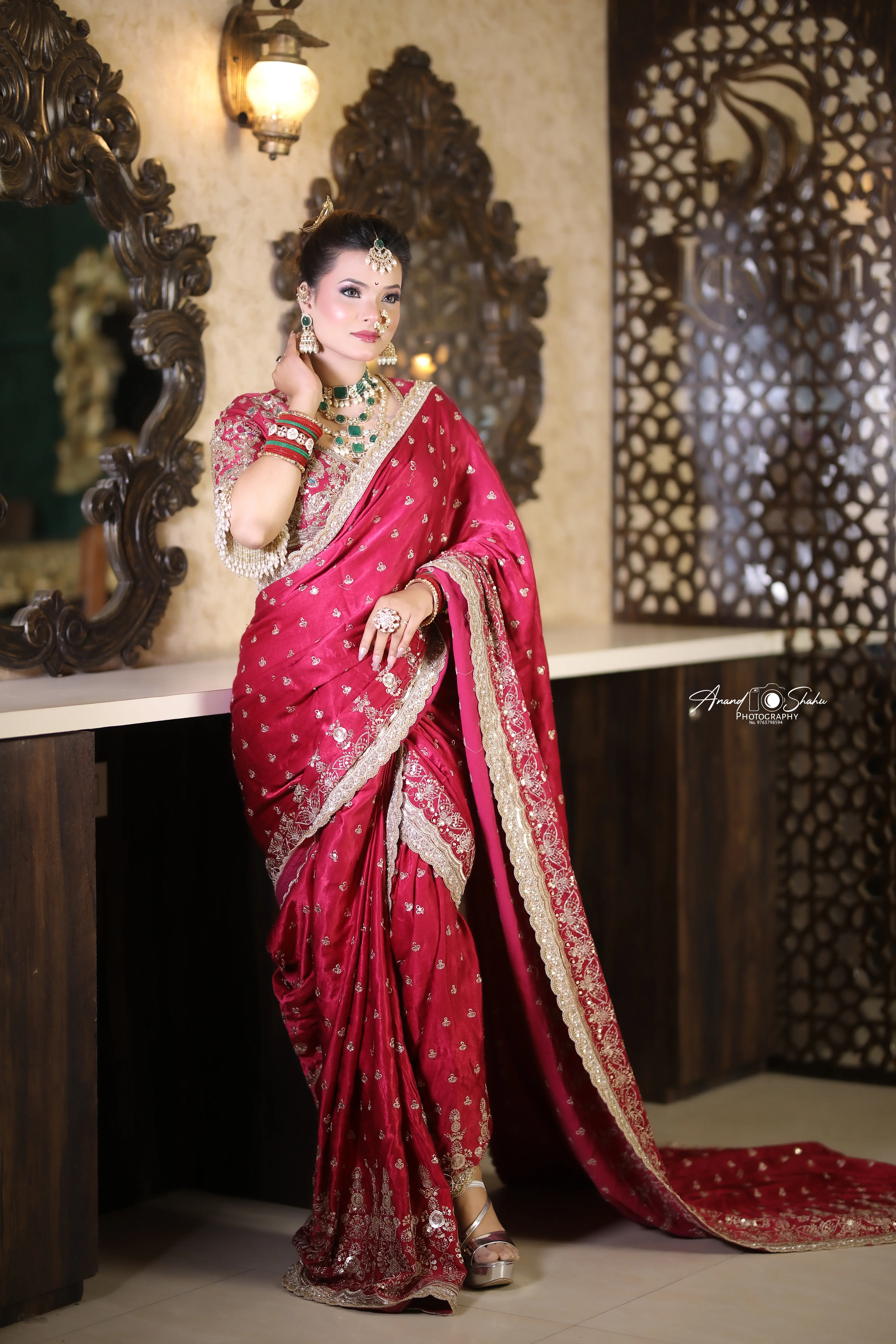 Maharashtrian bridal makeup with classic red lipstick at 7 Mirrors Salon Nagpur