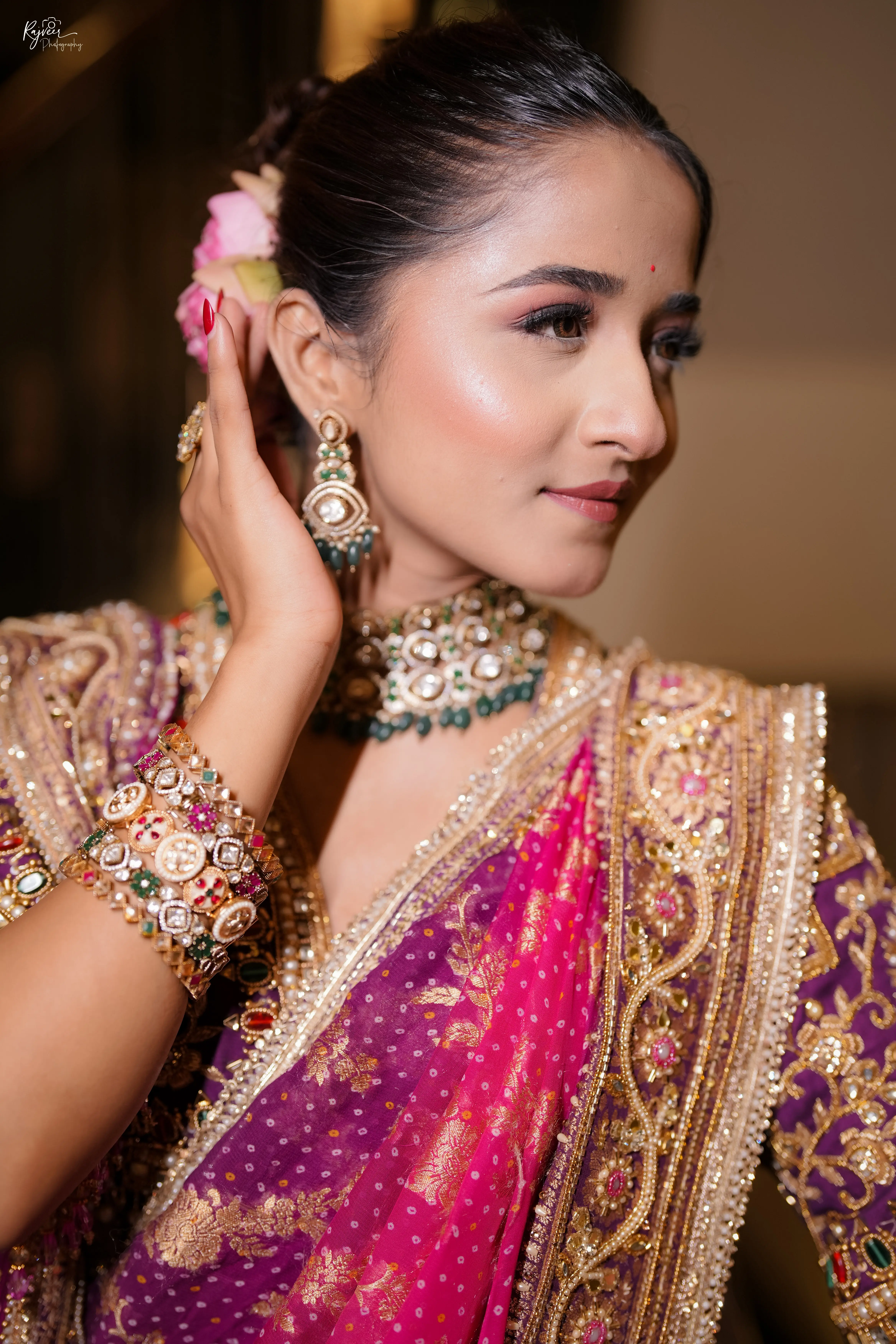 HD bridal makeup with soft curls by 7 Mirrors Unisex Luxe Salon Nagpur