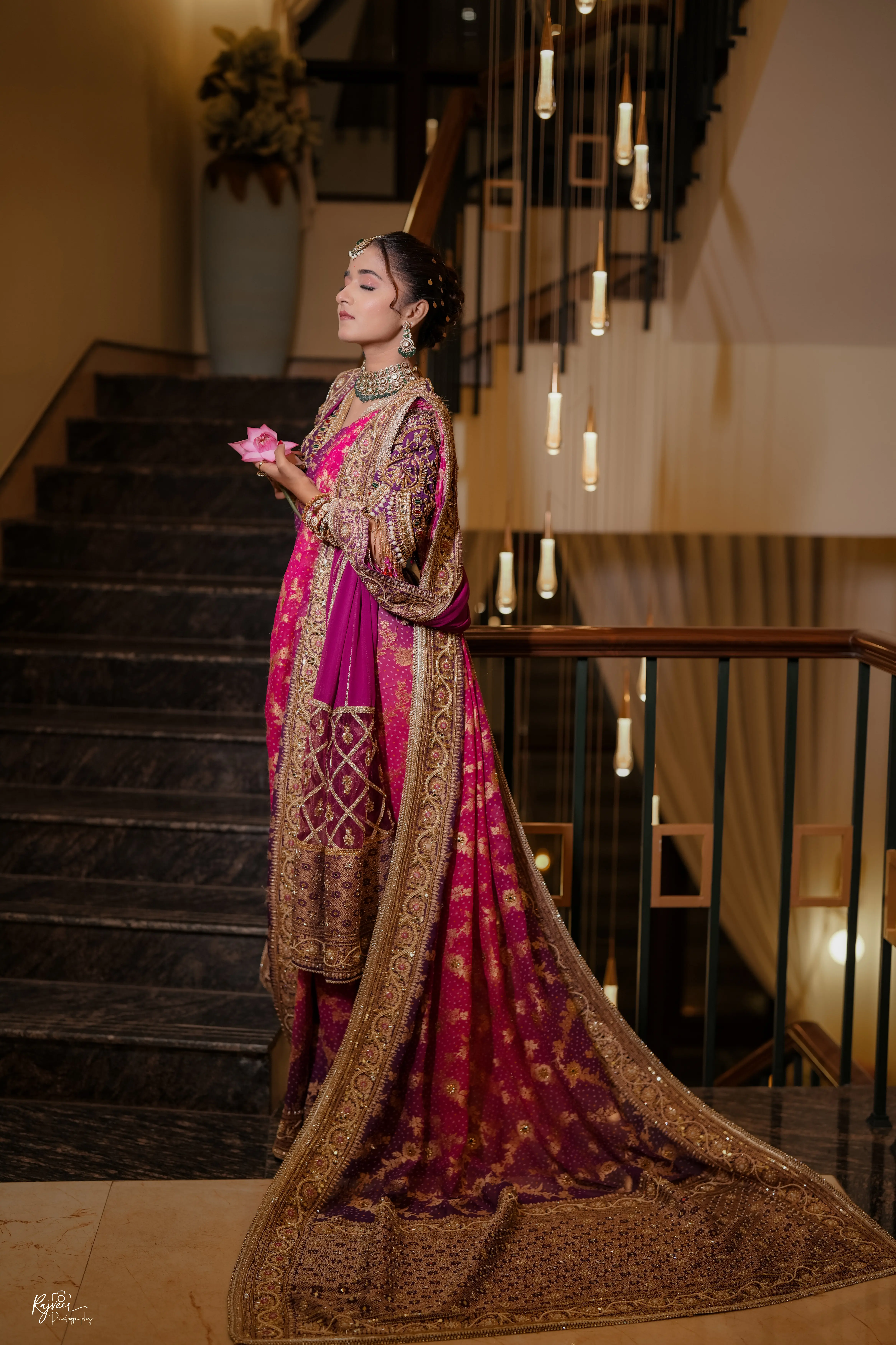 Modern bridal makeup with bold lips at 7 Mirrors Salon Nagpur