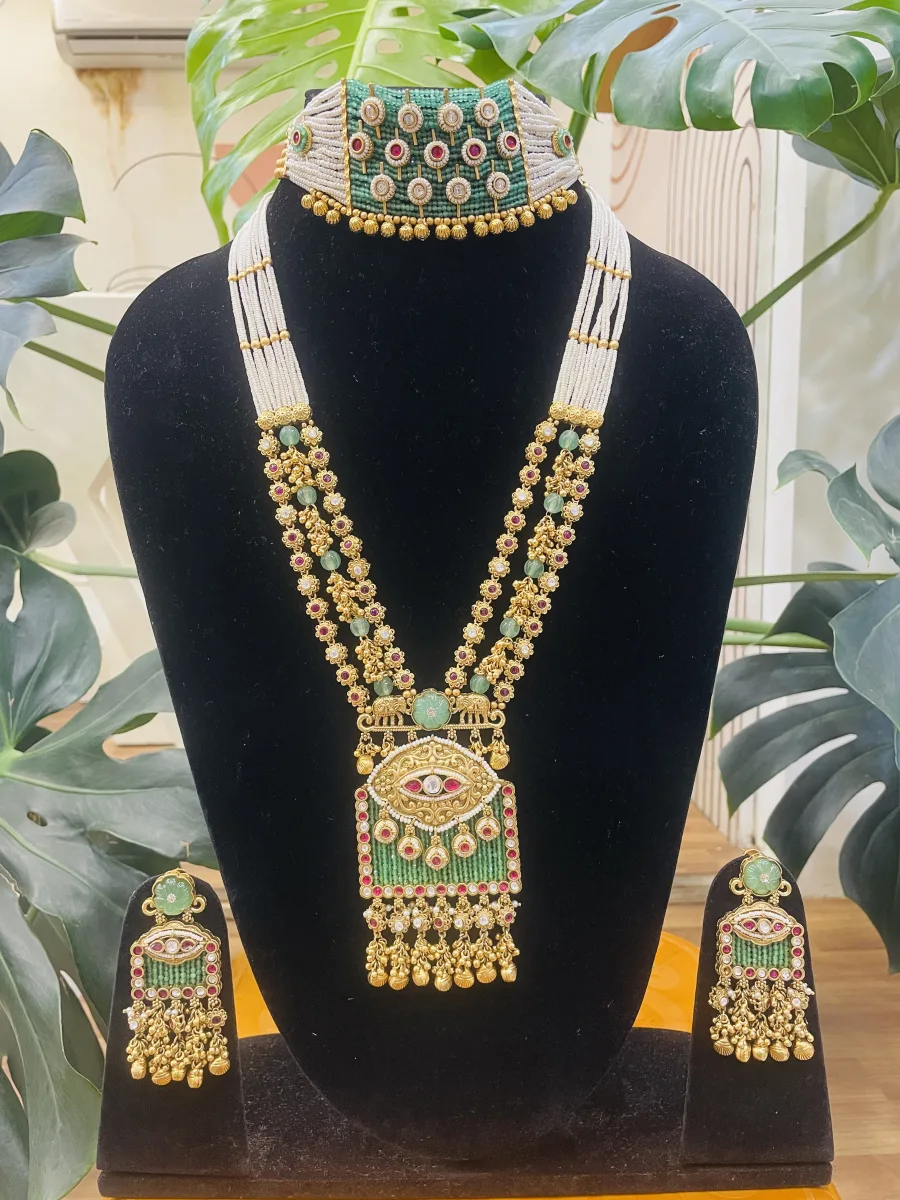 Meenakari traditional long haar necklace set on rent Nagpur