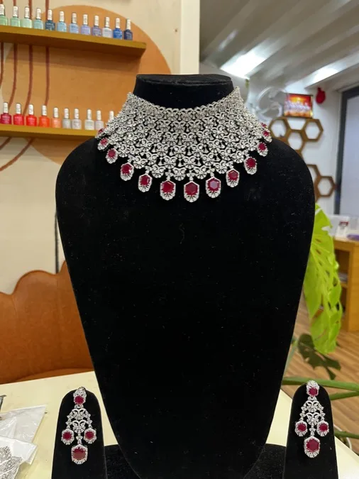 AD diamond ruby choker set on rent Nagpur